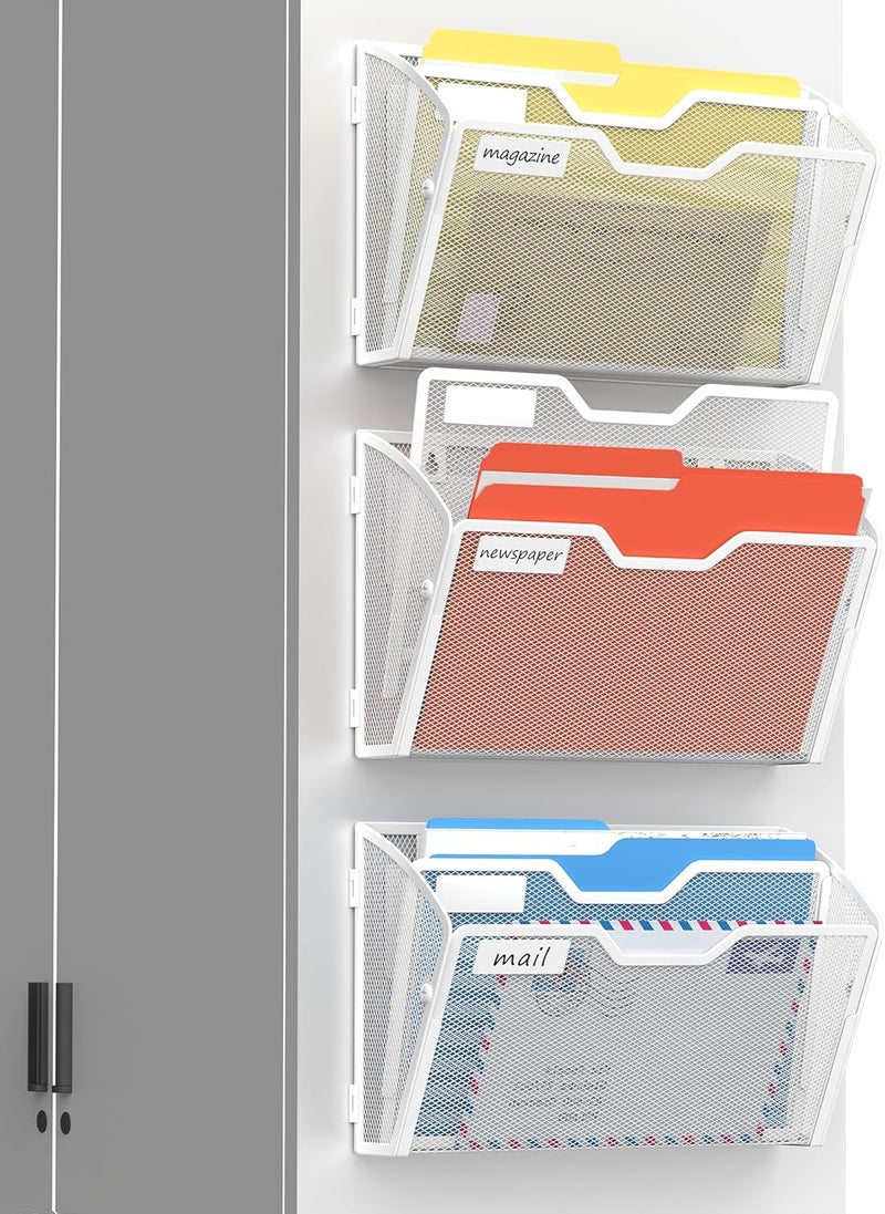 Docnest 2 Tier 3 Pack Magnetic Wall Mounted File Holders,Mesh Letter Organizer, Magnetic Hanging Mail Paper Document Organizer for Office, Home, School, White - Image 1